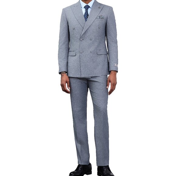 Solid Medium Grey Double Breasted 2 Piece Stacy Adams Men's Suit - Picture 5 of 5